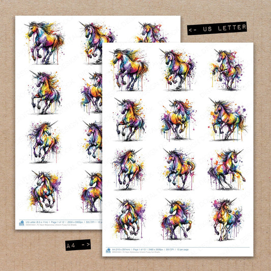 DDD010551_FC Neon Watercolour Unicorn Fussy Cut Sheets