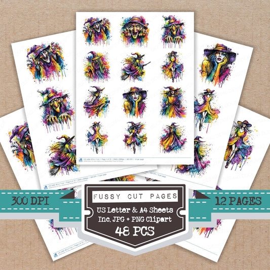 DDD010553_FC Neon Watercolour Wicked Witch Fussy Cut Sheets