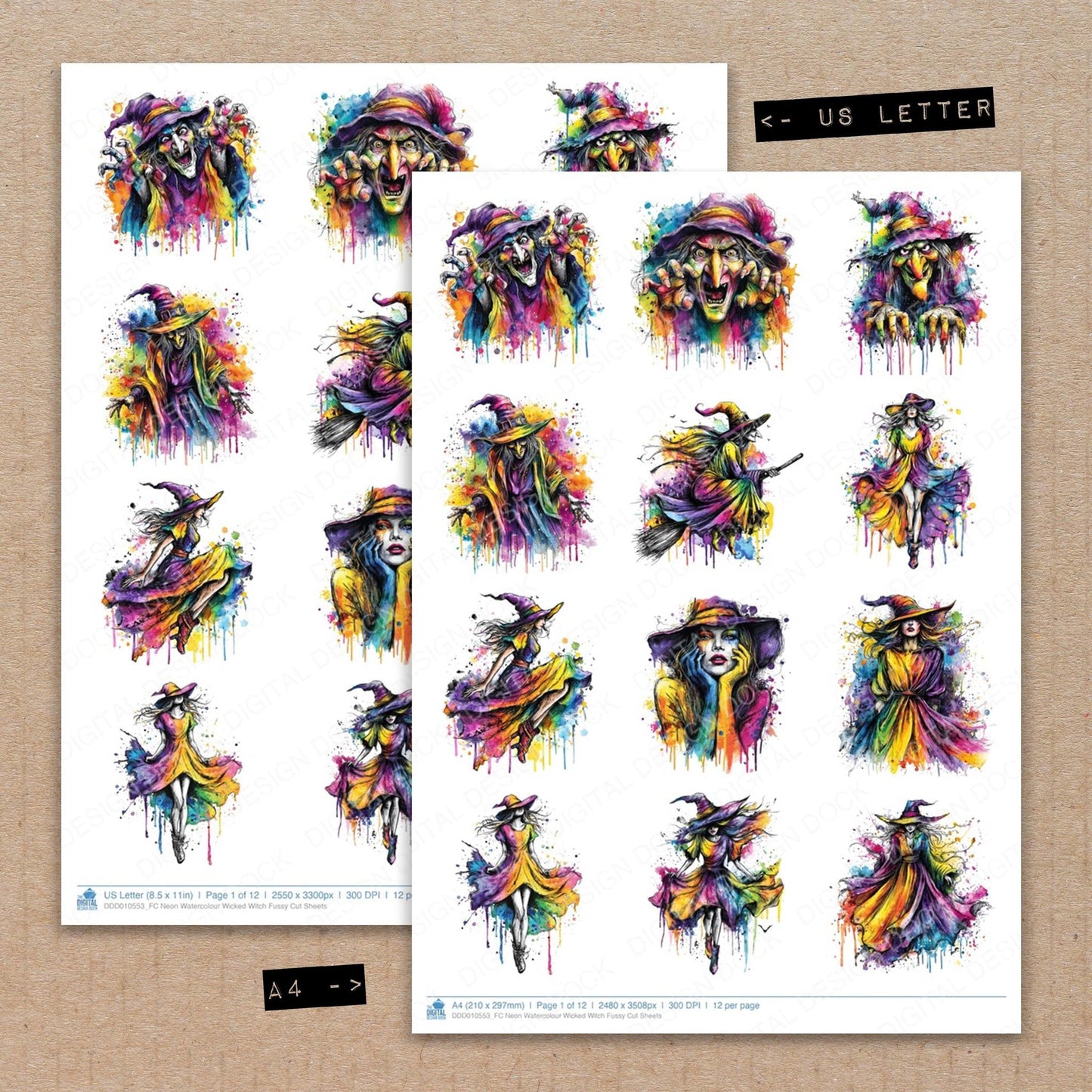 DDD010553_FC Neon Watercolour Wicked Witch Fussy Cut Sheets
