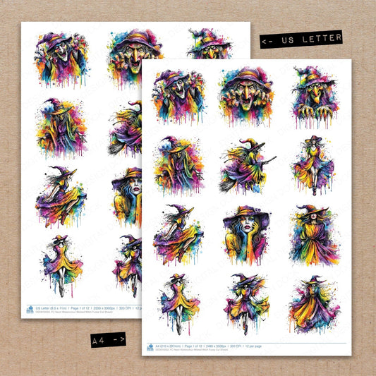 DDD010553_FC Neon Watercolour Wicked Witch Fussy Cut Sheets