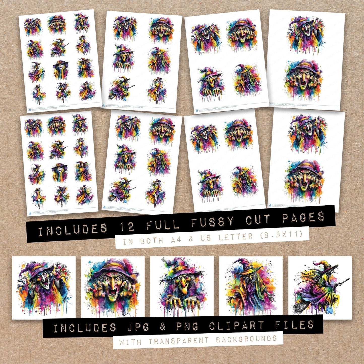 DDD010553_FC Neon Watercolour Wicked Witch Fussy Cut Sheets