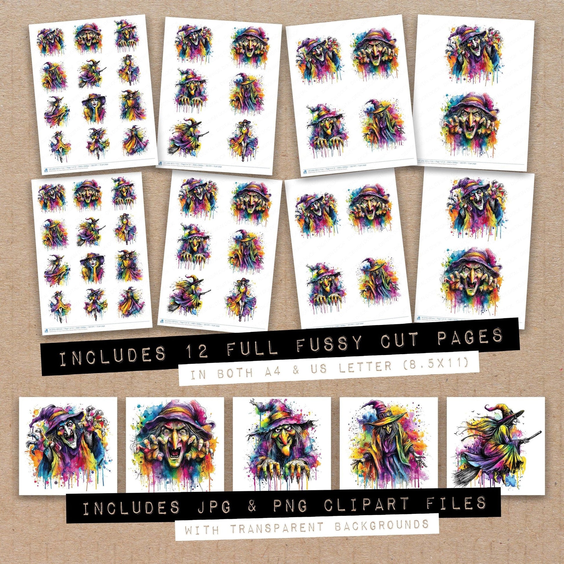DDD010553_FC Neon Watercolour Wicked Witch Fussy Cut Sheets
