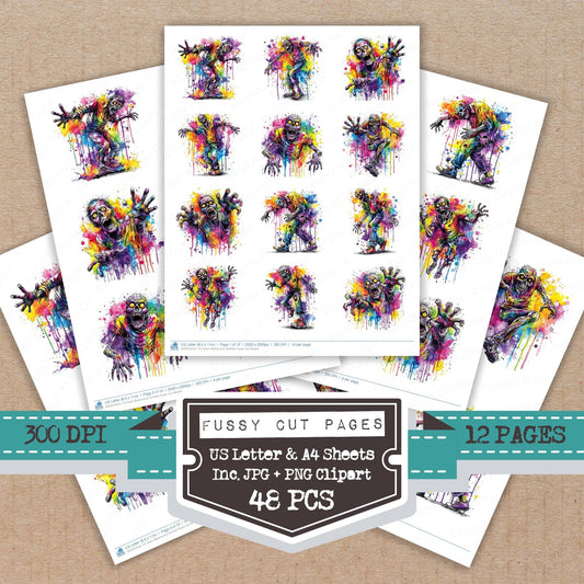 DDD010554_FC Neon Watercolour Zombie Fussy Cut Sheets