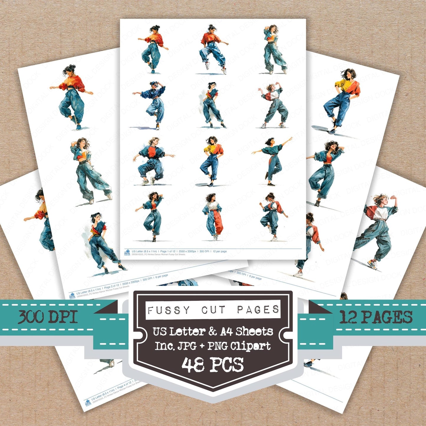 DDD010555_FC Ninties Dance Woman Fussy Cut Sheets