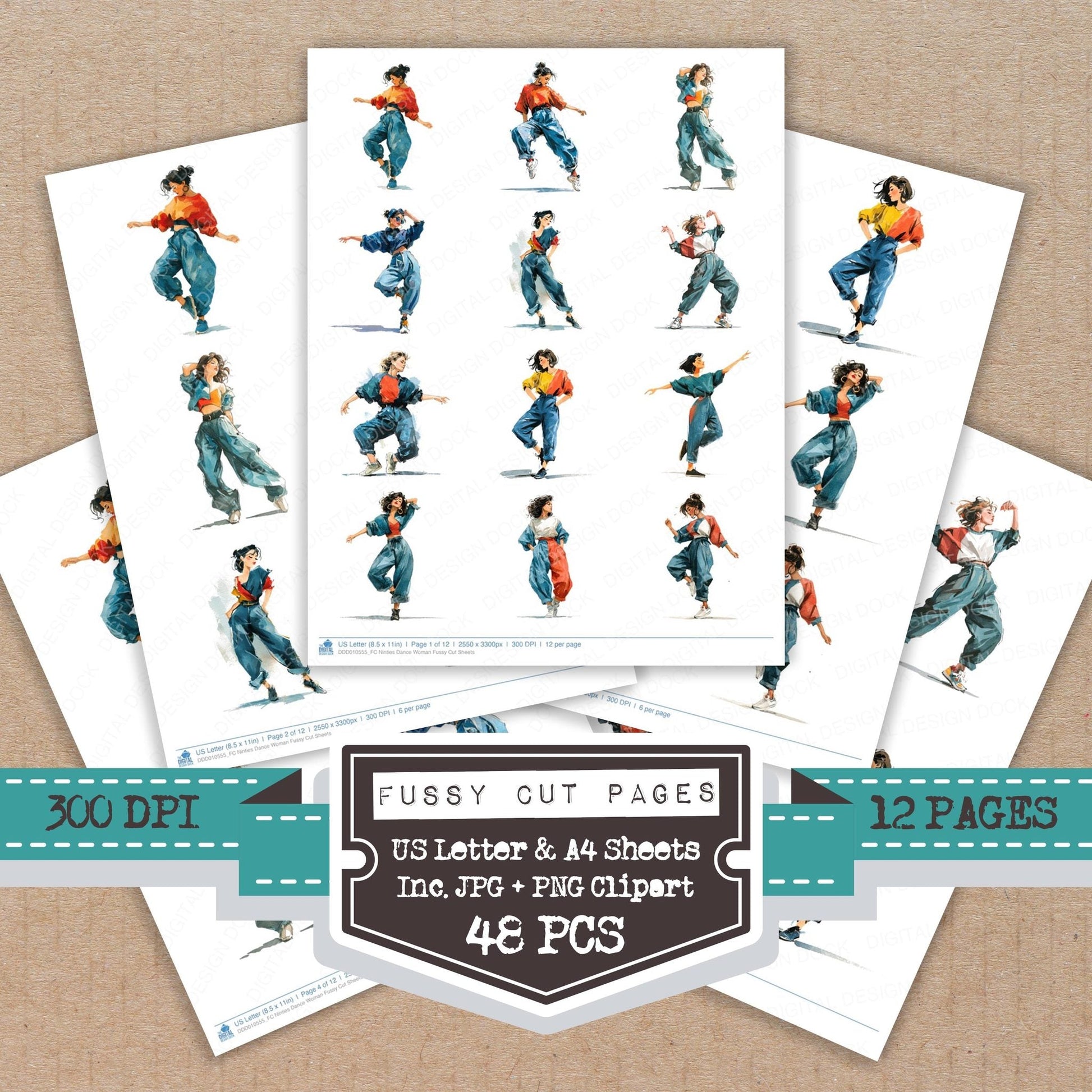 DDD010555_FC Ninties Dance Woman Fussy Cut Sheets