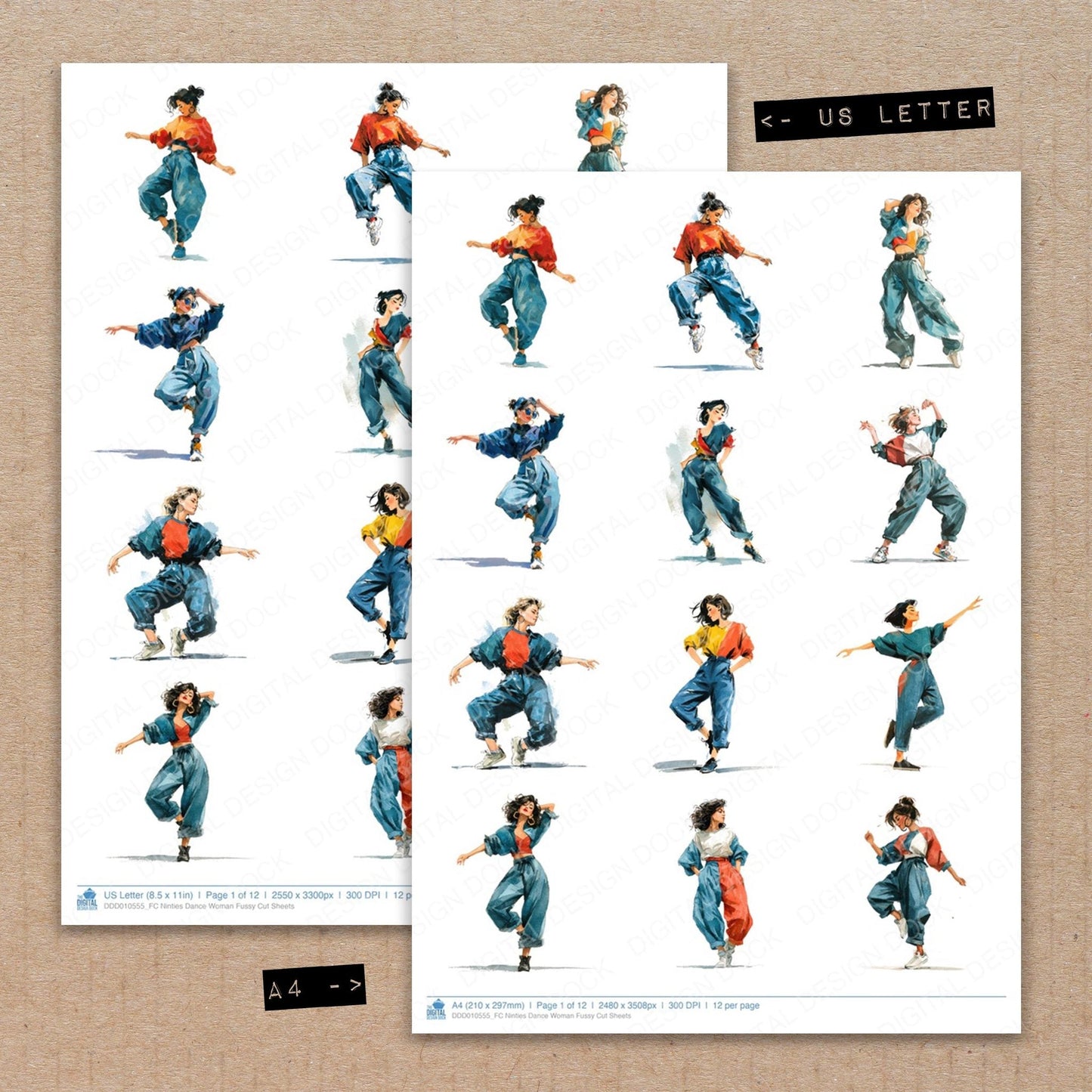 DDD010555_FC Ninties Dance Woman Fussy Cut Sheets