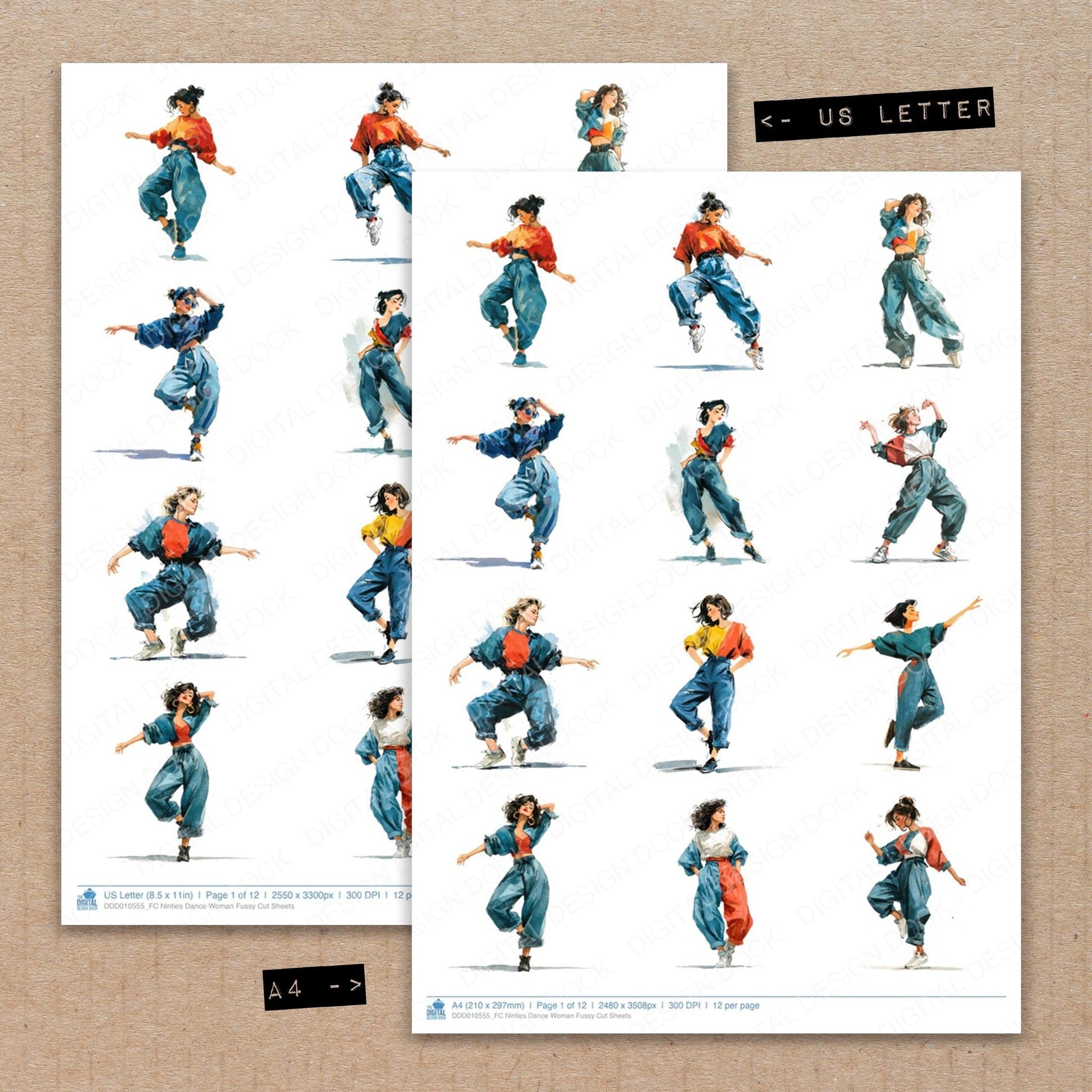 DDD010555_FC Ninties Dance Woman Fussy Cut Sheets