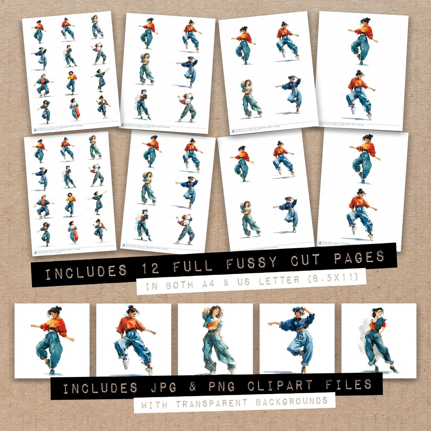 DDD010555_FC Ninties Dance Woman Fussy Cut Sheets