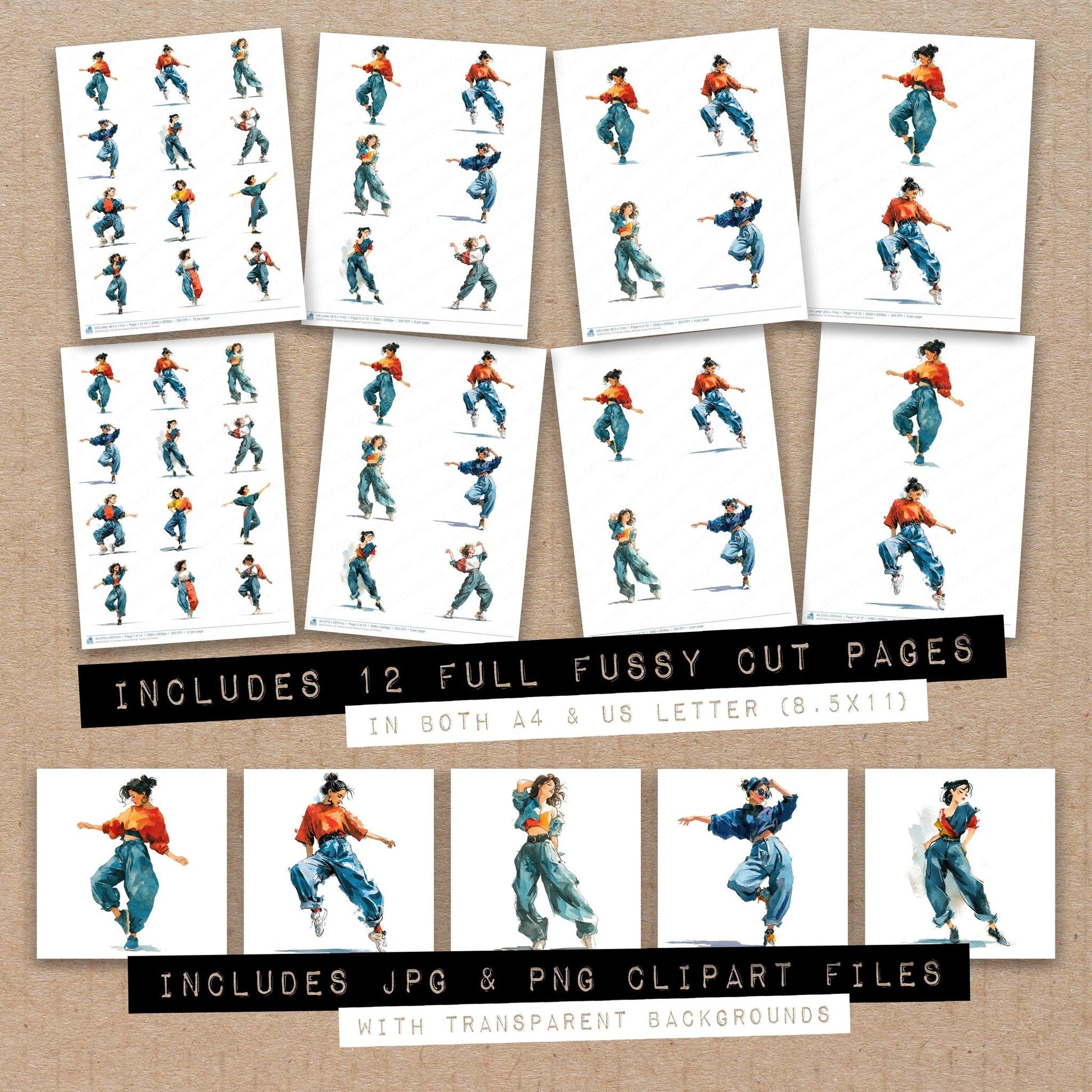 DDD010555_FC Ninties Dance Woman Fussy Cut Sheets