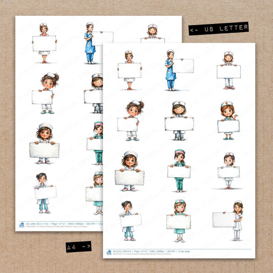 DDD010557_FC Nurse Character Holding Blank Banner Fussy Cut Sheets
