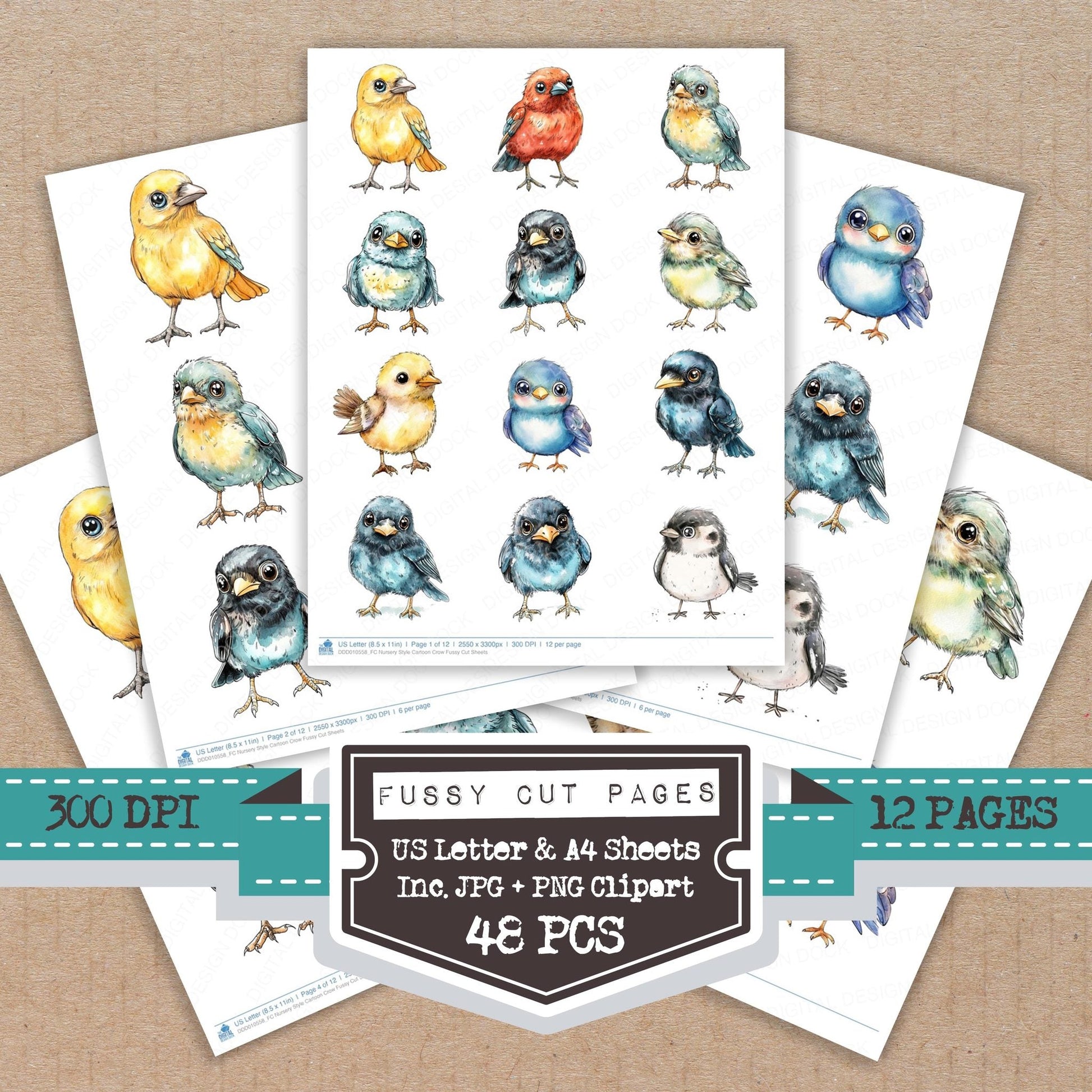 DDD010558_FC Nursery Style Cartoon Crow Fussy Cut Sheets