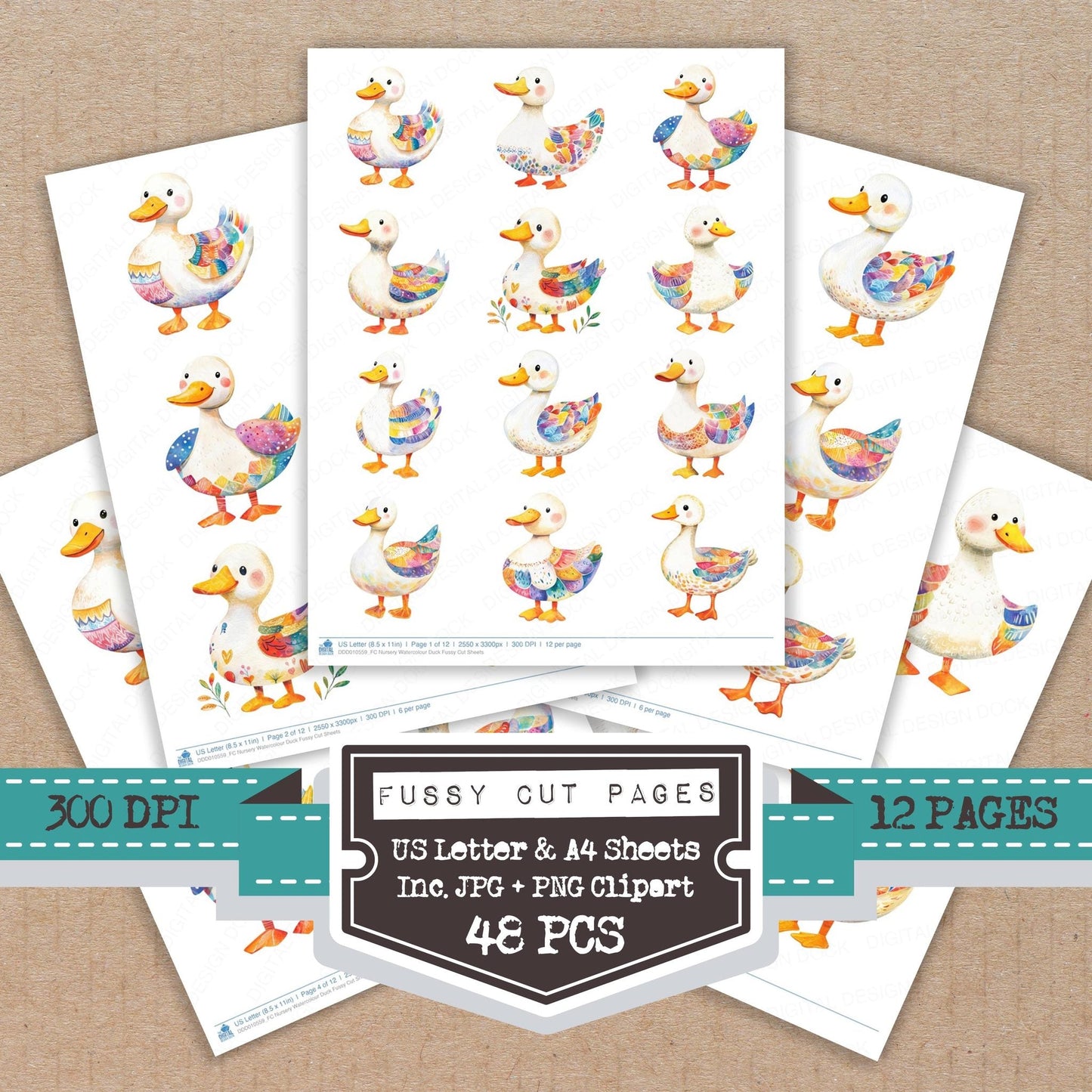 DDD010559_FC Nursery Watercolour Duck Fussy Cut Sheets