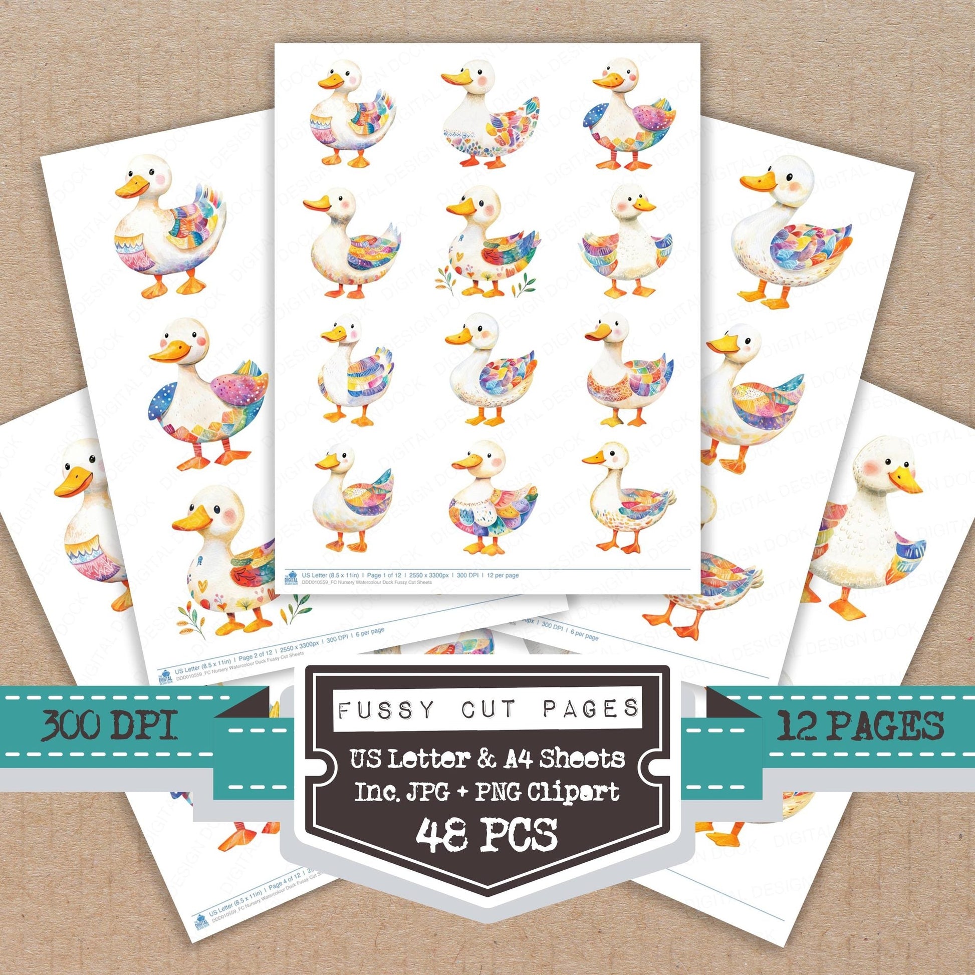DDD010559_FC Nursery Watercolour Duck Fussy Cut Sheets