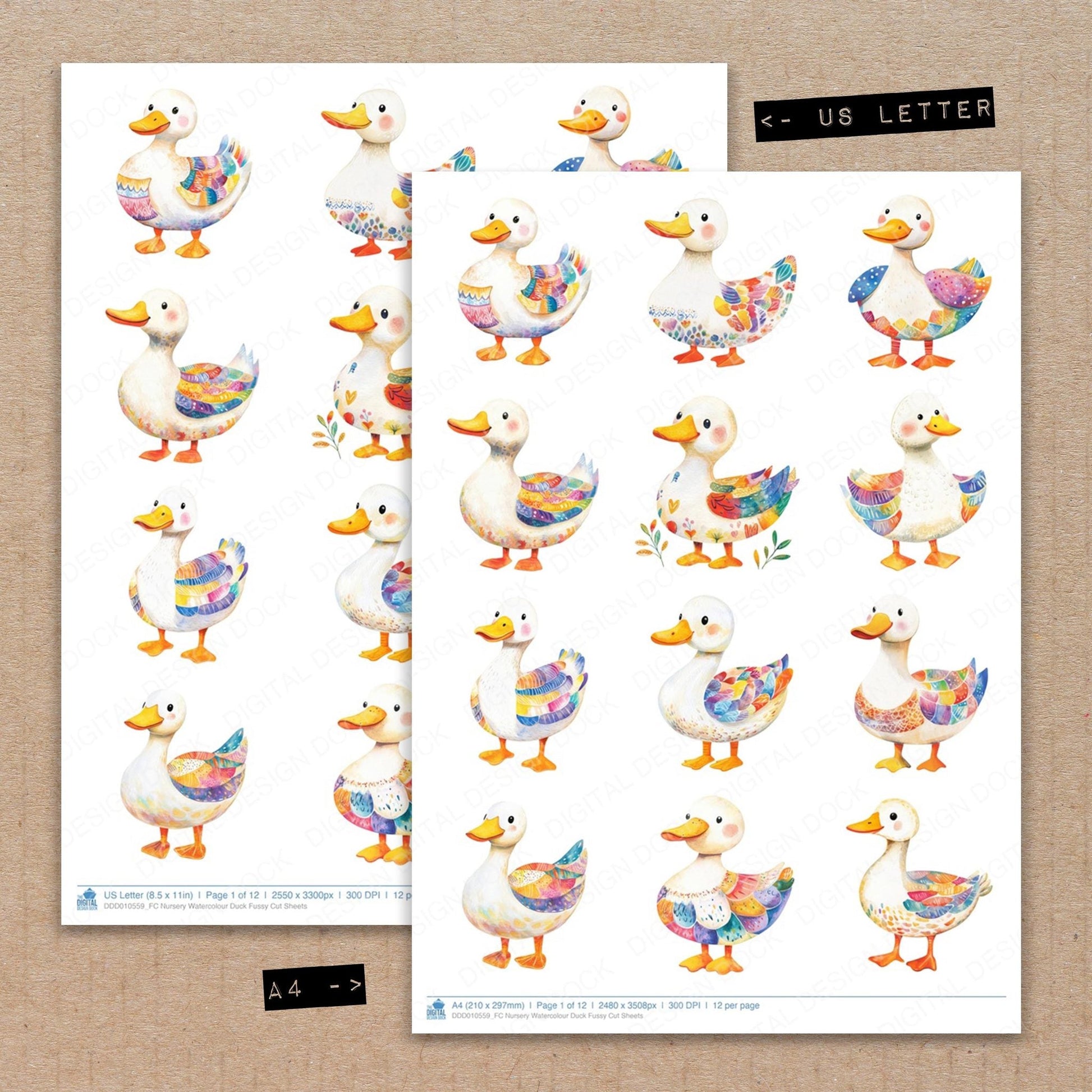 DDD010559_FC Nursery Watercolour Duck Fussy Cut Sheets