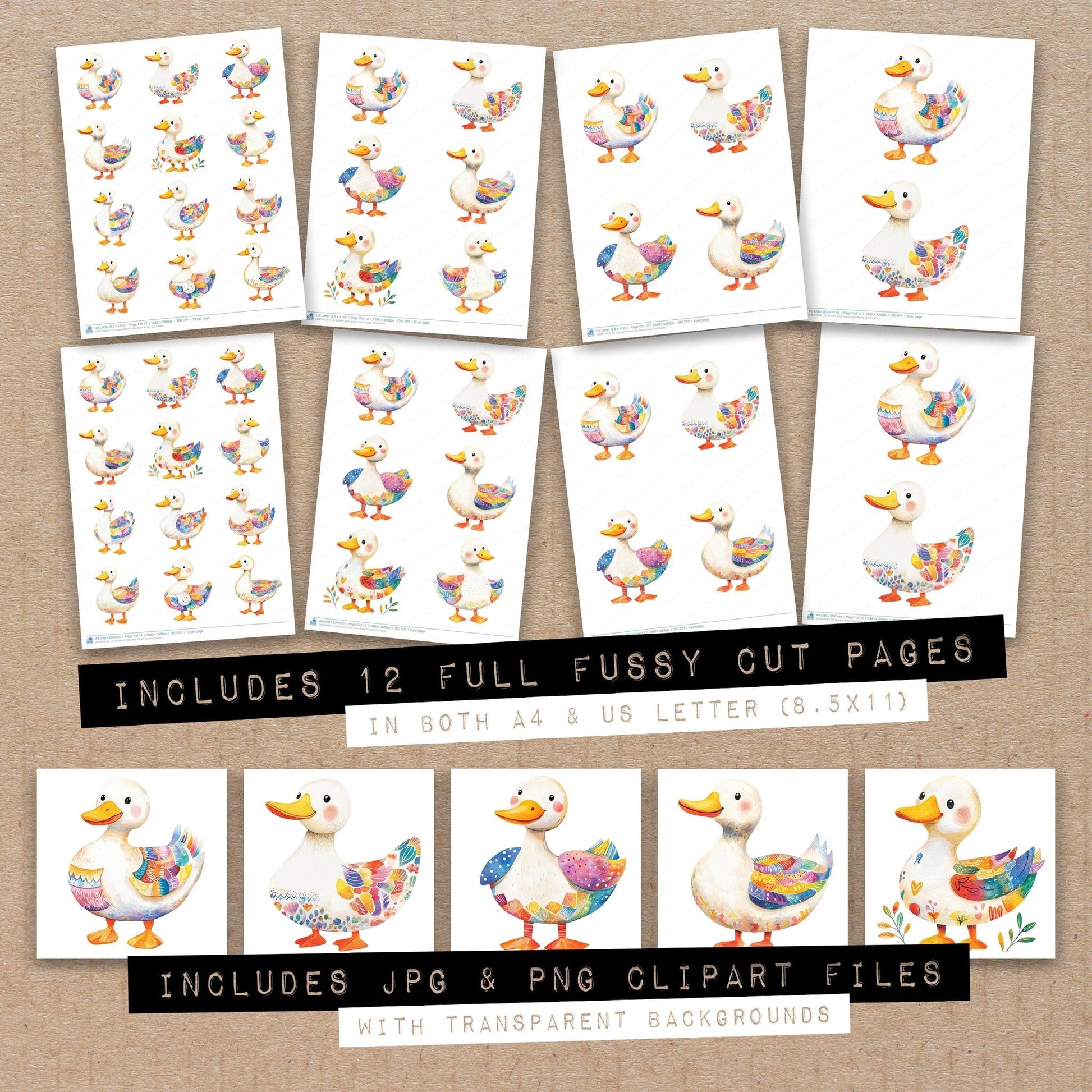 DDD010559_FC Nursery Watercolour Duck Fussy Cut Sheets