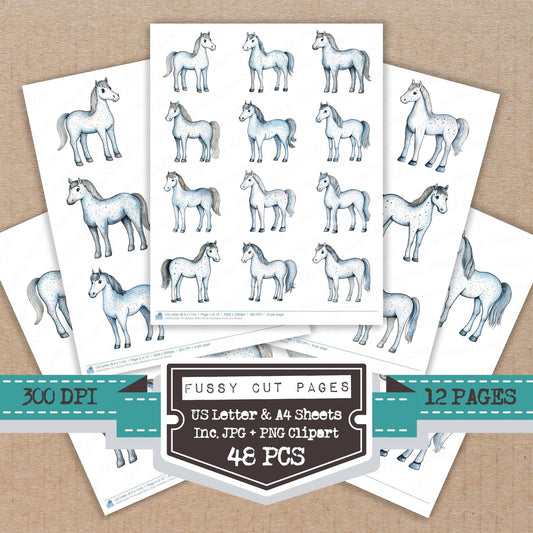 DDD010560_FC Nursery White Horse Illustration Fussy Cut Sheets