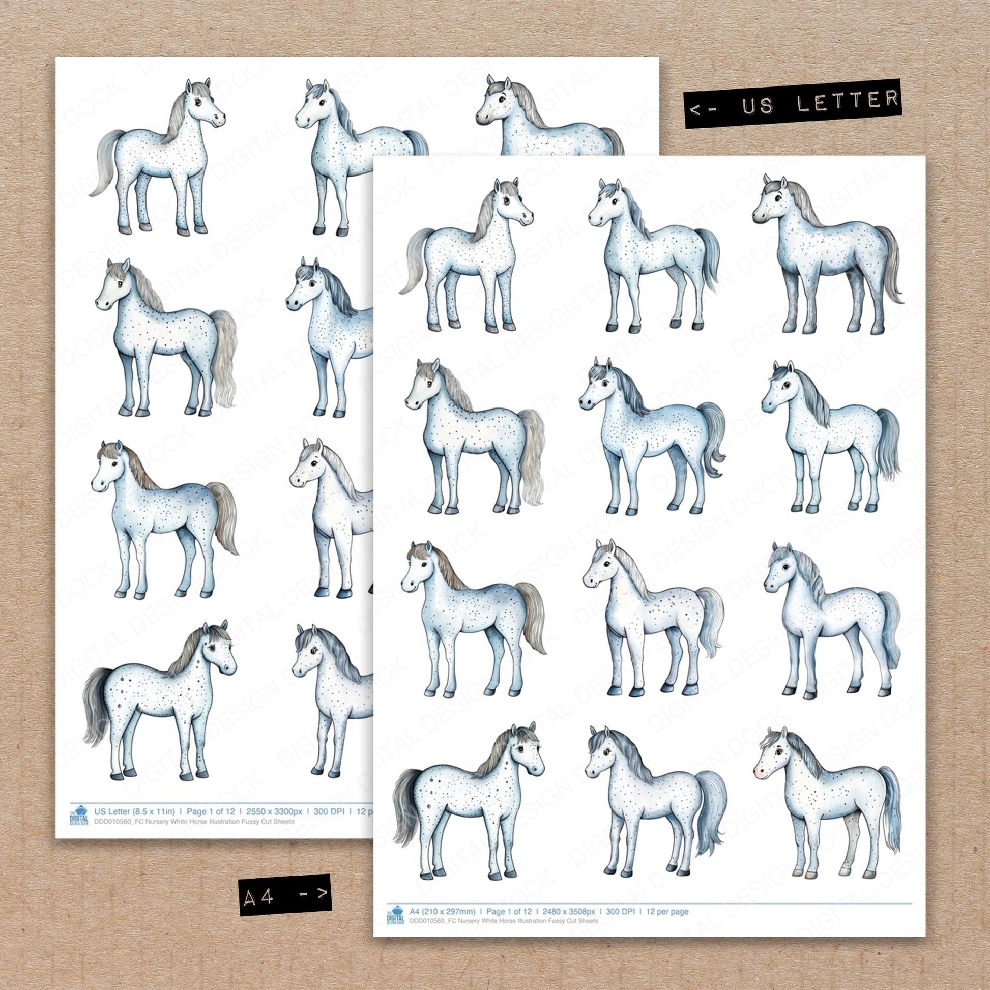 DDD010560_FC Nursery White Horse Illustration Fussy Cut Sheets