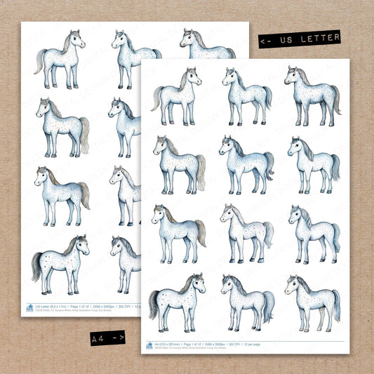 DDD010560_FC Nursery White Horse Illustration Fussy Cut Sheets