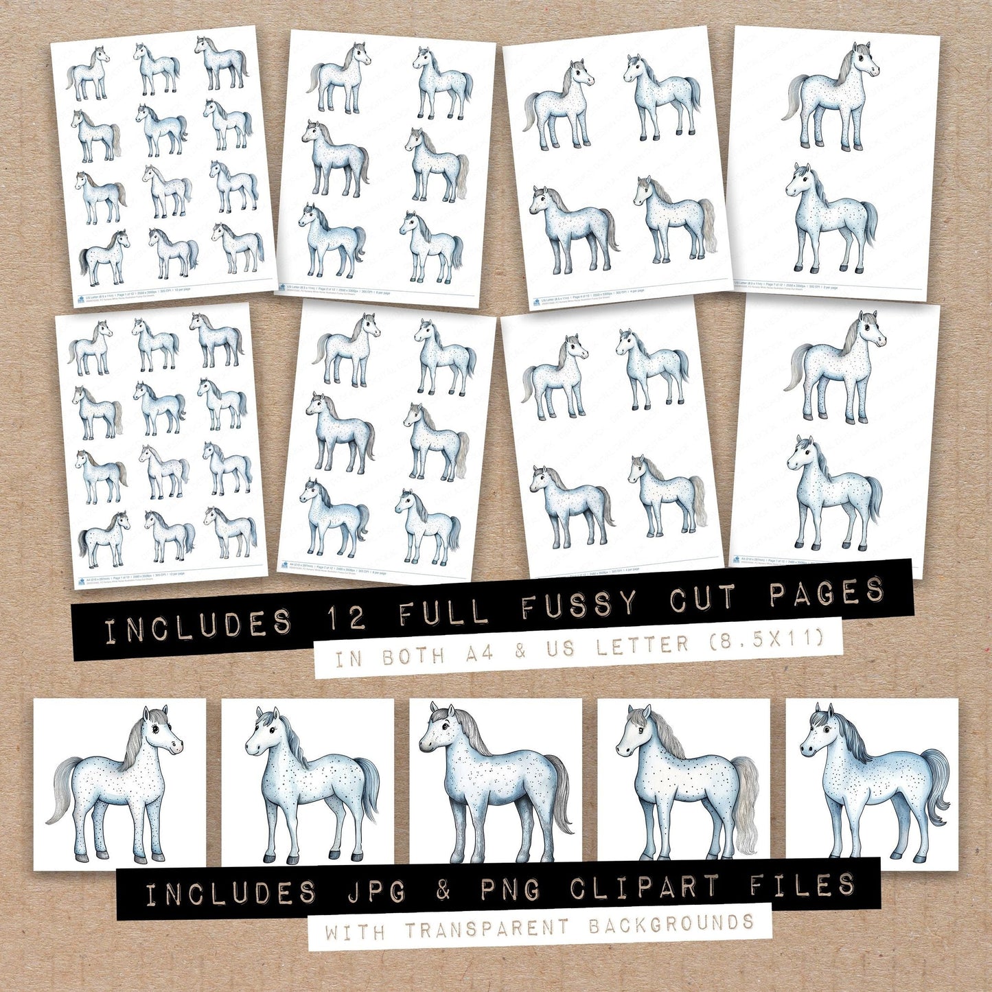 DDD010560_FC Nursery White Horse Illustration Fussy Cut Sheets