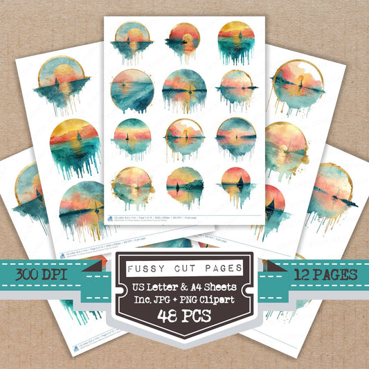 Ocean Sailboat Sunset Scene Fussy Cut Sheets (DDD010562)