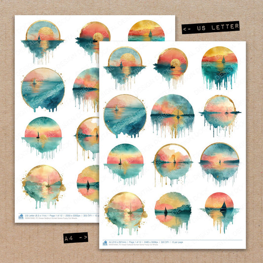 Ocean Sailboat Sunset Scene Fussy Cut Sheets (DDD010562)