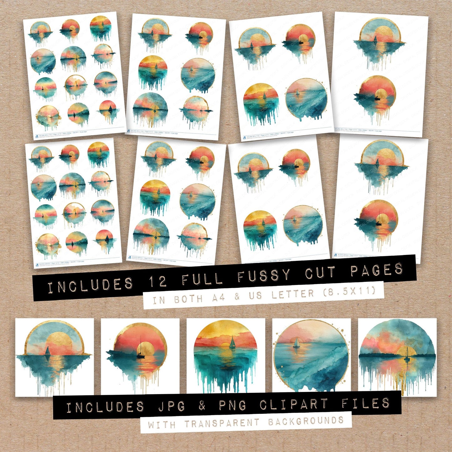 Ocean Sailboat Sunset Scene Fussy Cut Sheets (DDD010562)
