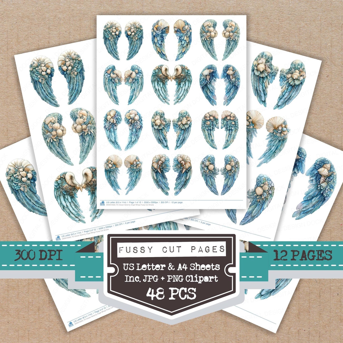 DDD010563_FC Ocean Serenity Angel Wings Fussy Cut Sheets