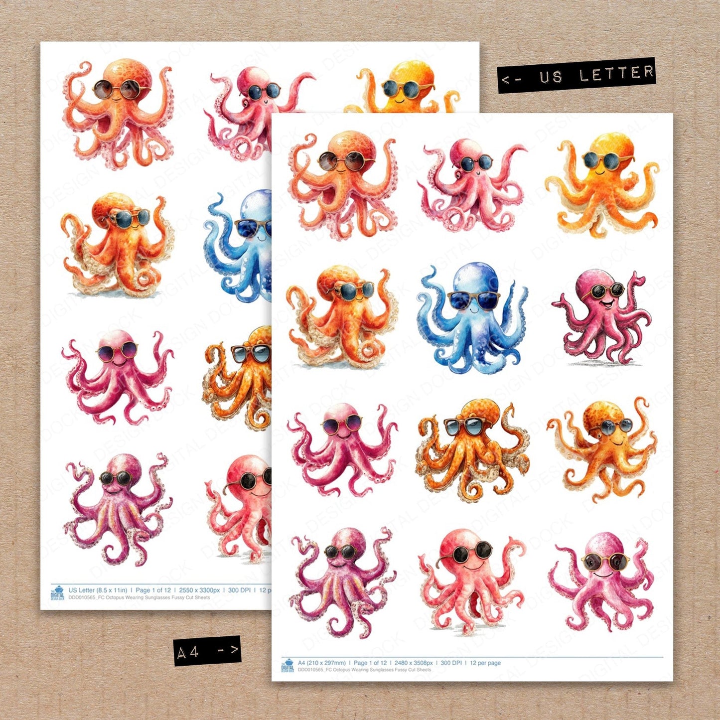 DDD010565_FC Octopus Wearing Sunglasses Fussy Cut Sheets