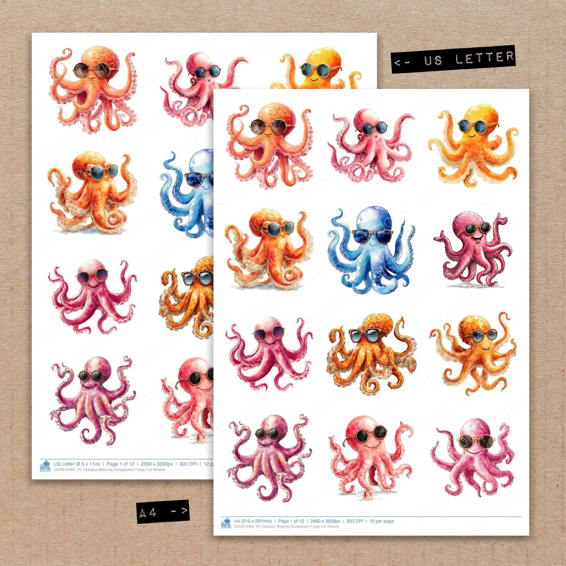 DDD010565_FC Octopus Wearing Sunglasses Fussy Cut Sheets