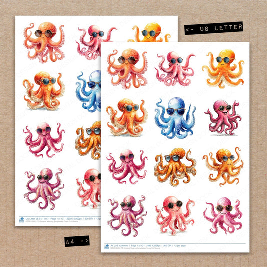 DDD010565_FC Octopus Wearing Sunglasses Fussy Cut Sheets