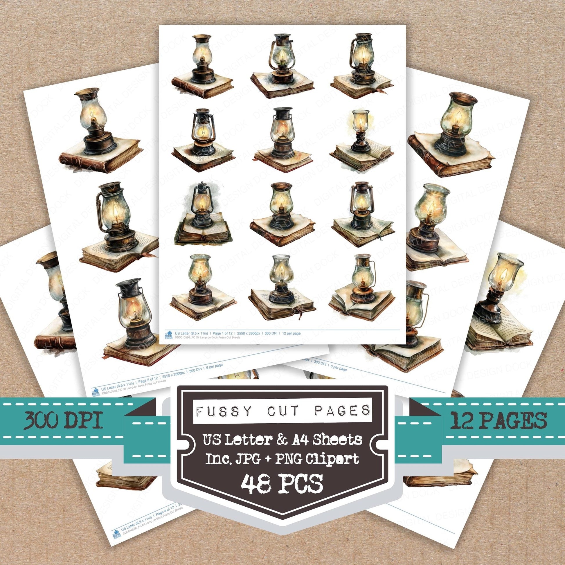 DDD010566_FC Oil Lamp on Book Fussy Cut Sheets