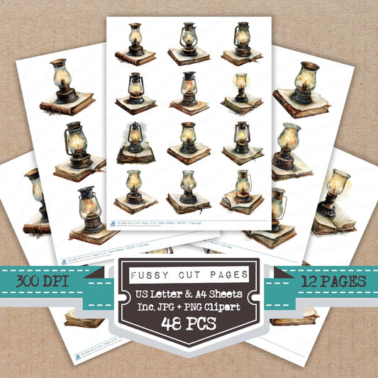 DDD010566_FC Oil Lamp on Book Fussy Cut Sheets