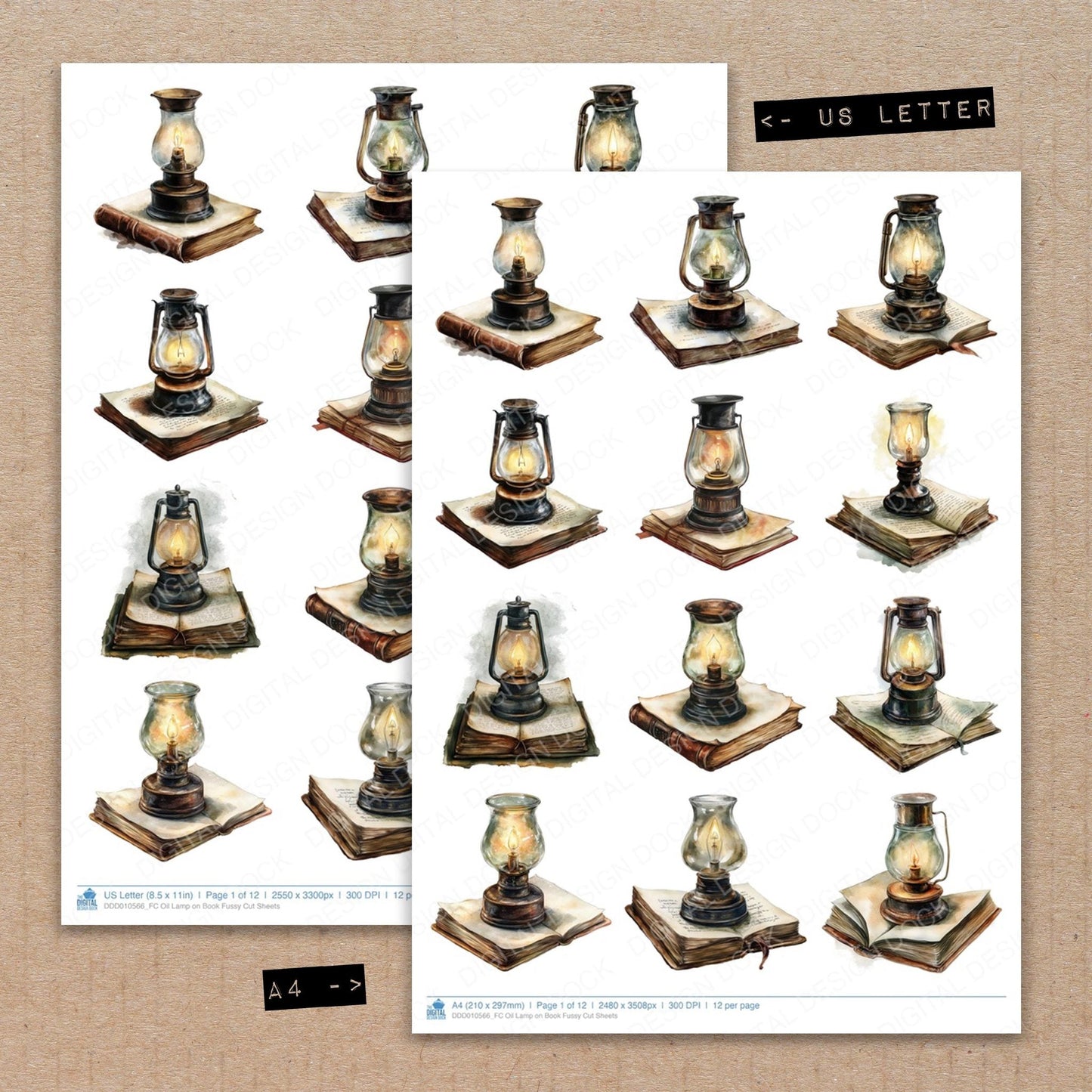 DDD010566_FC Oil Lamp on Book Fussy Cut Sheets