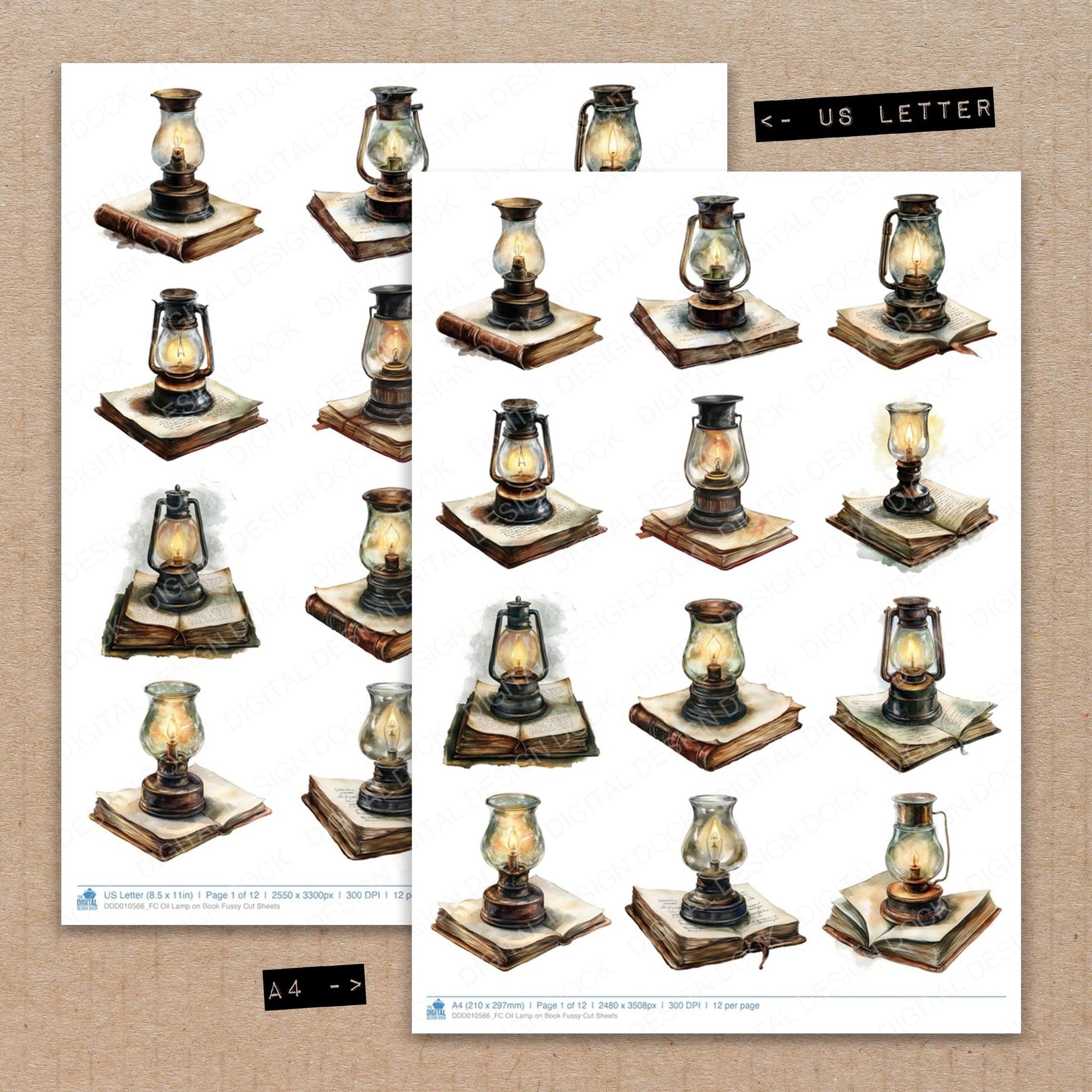 DDD010566_FC Oil Lamp on Book Fussy Cut Sheets
