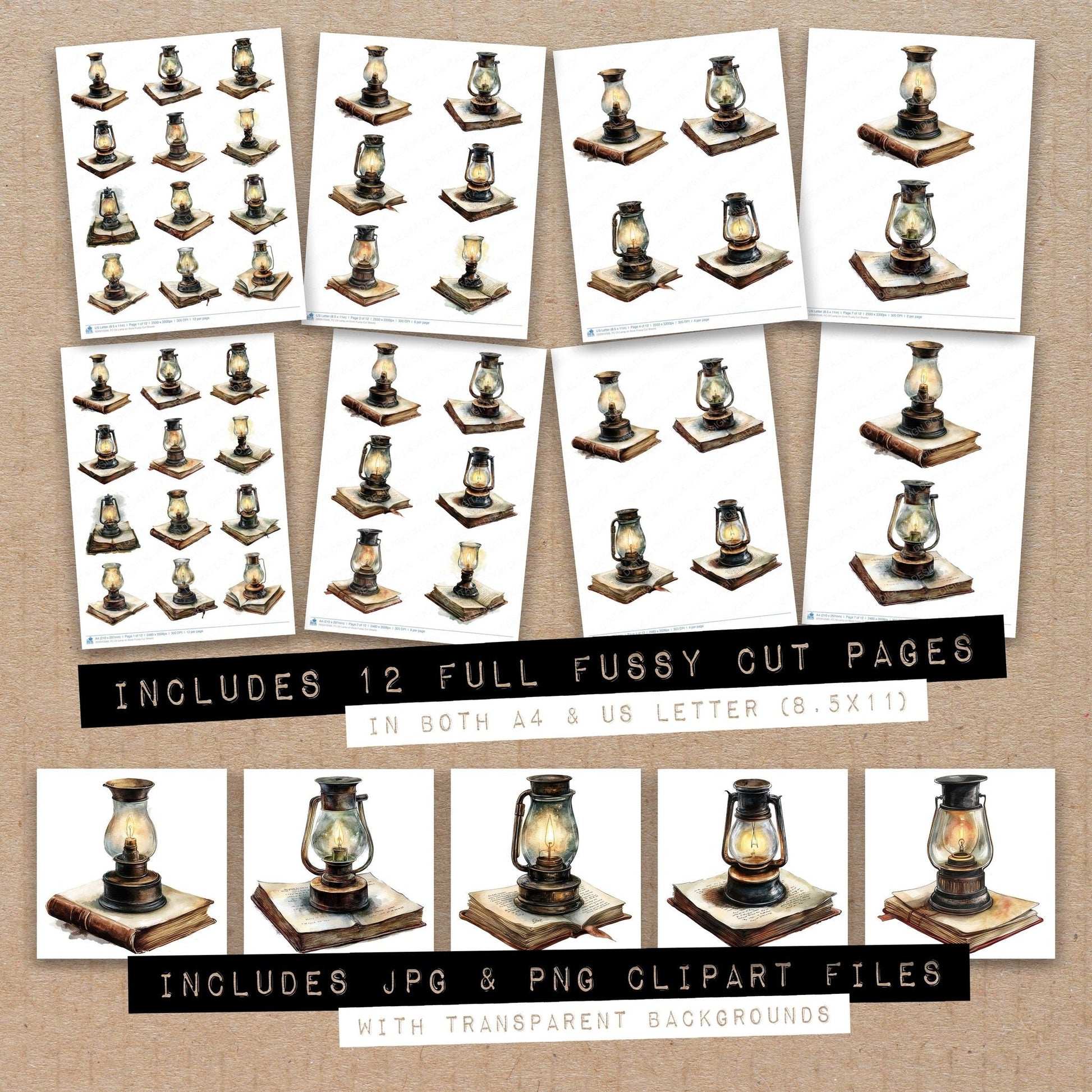DDD010566_FC Oil Lamp on Book Fussy Cut Sheets