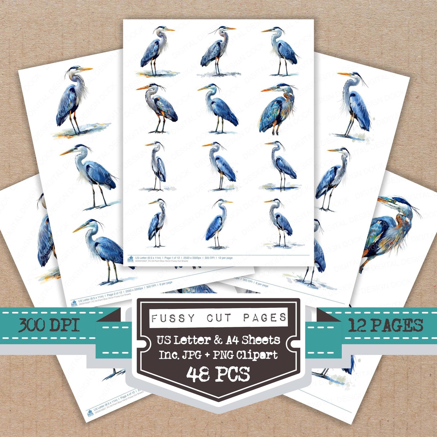 DDD010567_FC Oil Paint Blue Heron Fussy Cut Sheets