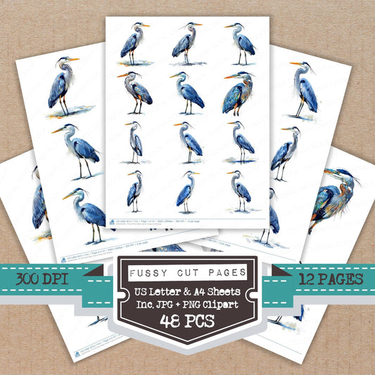 DDD010567_FC Oil Paint Blue Heron Fussy Cut Sheets