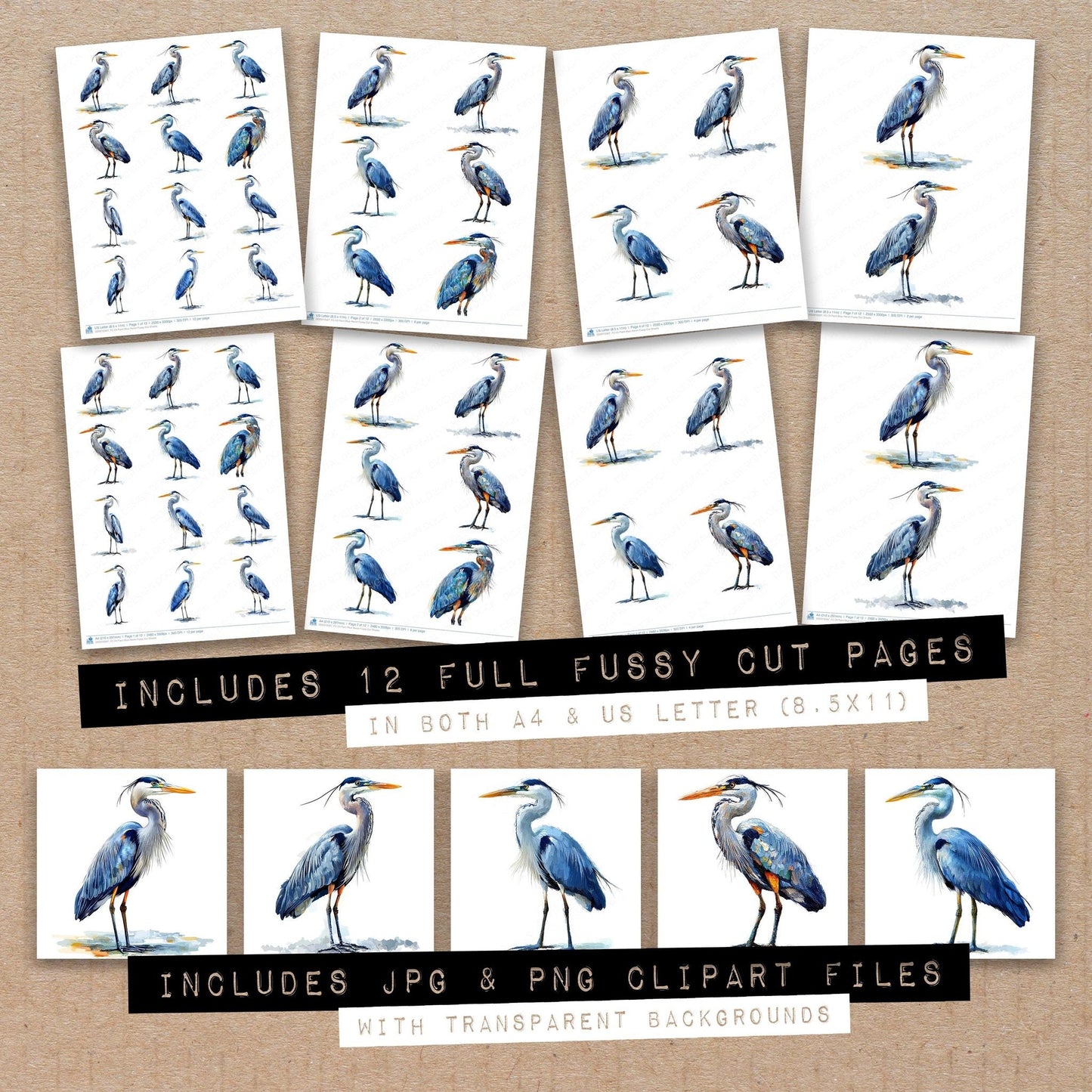 DDD010567_FC Oil Paint Blue Heron Fussy Cut Sheets