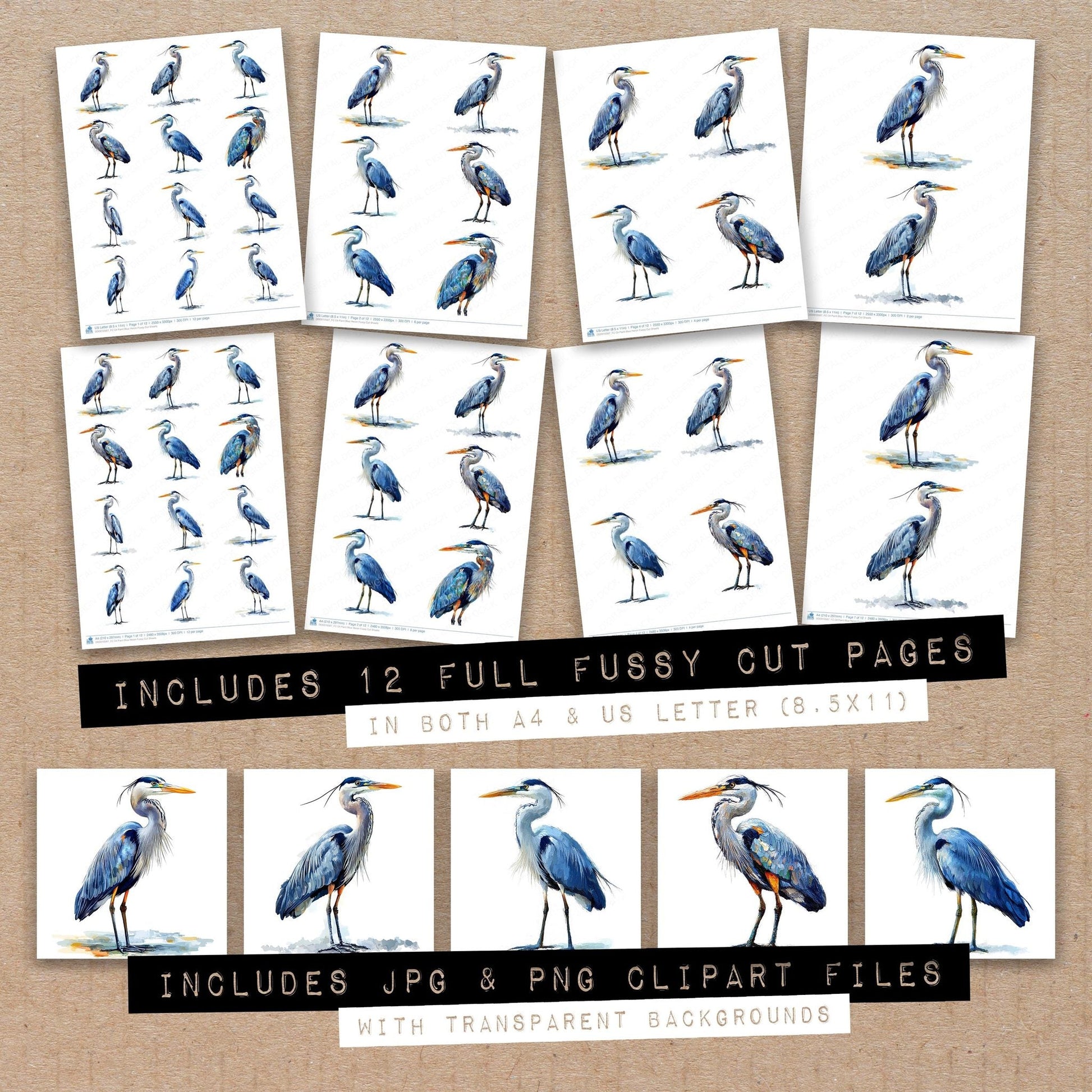 DDD010567_FC Oil Paint Blue Heron Fussy Cut Sheets