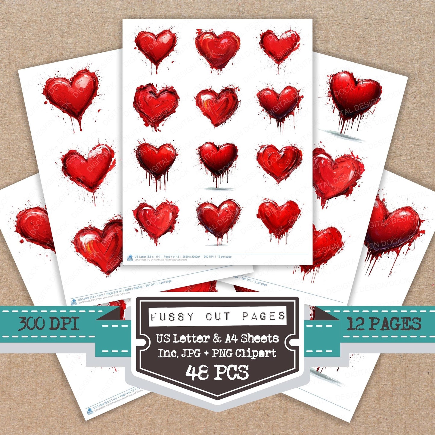 DDD010568_FC Oil Paint Love Heart Fussy Cut Sheets
