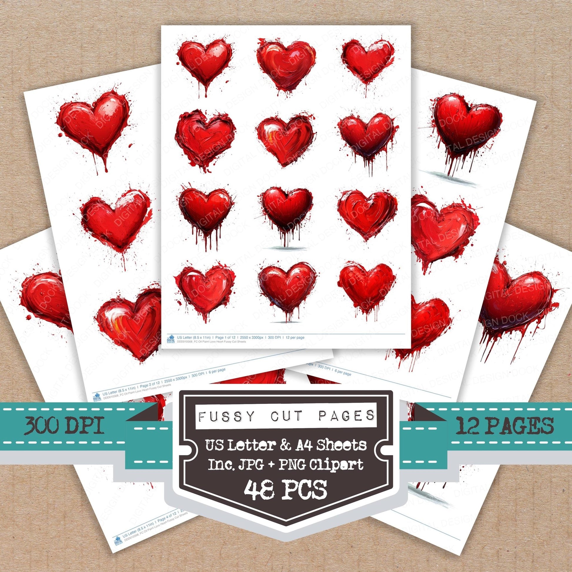 DDD010568_FC Oil Paint Love Heart Fussy Cut Sheets