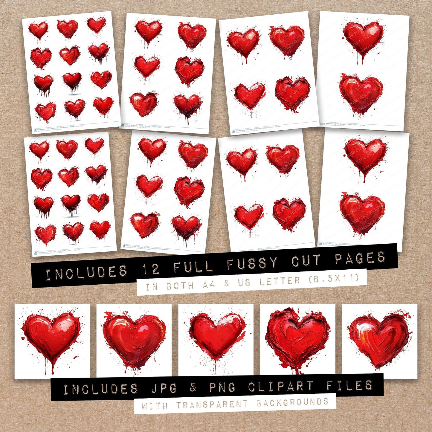DDD010568_FC Oil Paint Love Heart Fussy Cut Sheets