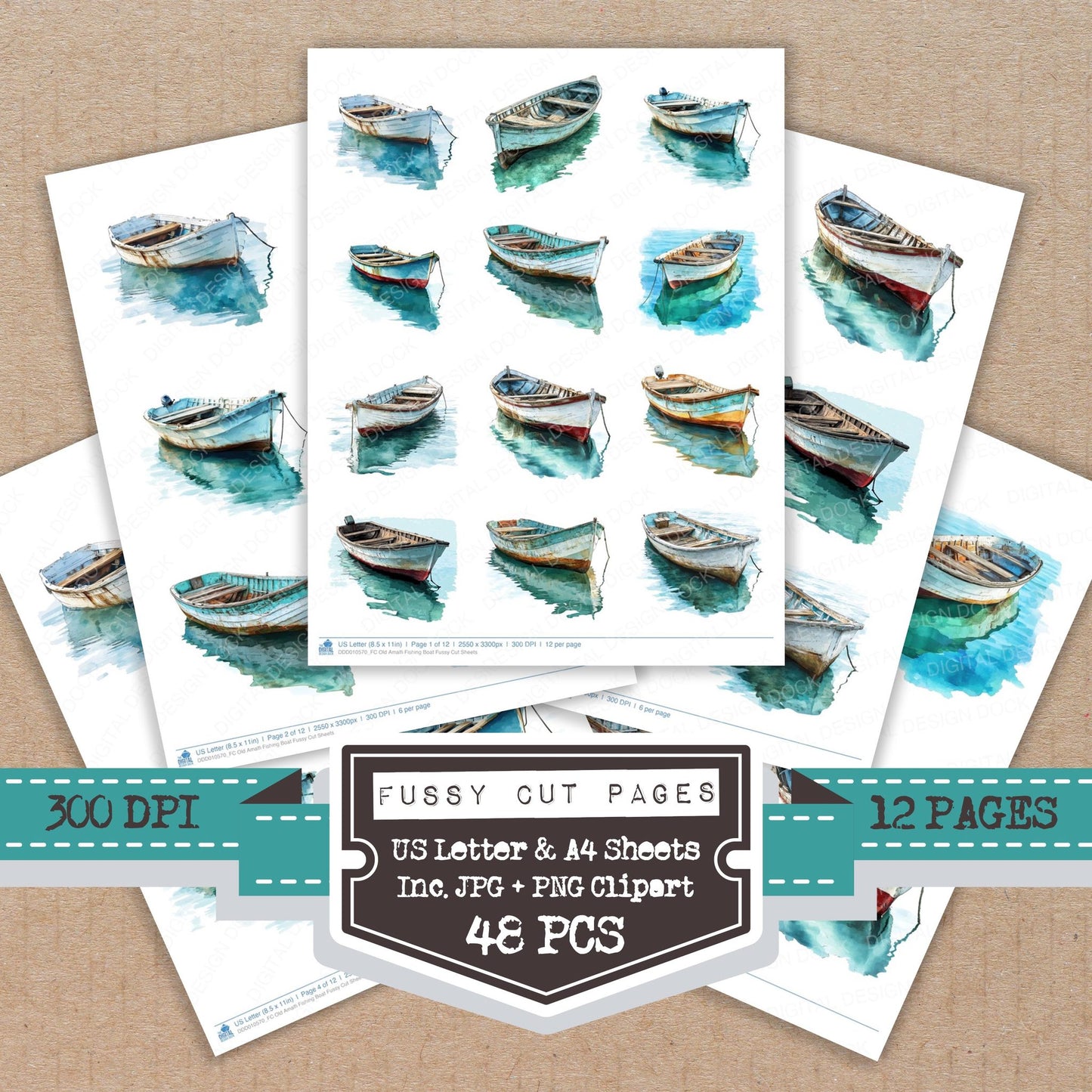Old Amalfi Fishing Boat Fussy Cut Sheets (DDD010570)