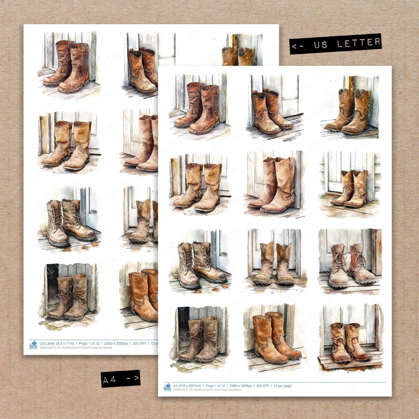 Old Boots at the Door Fussy Cut Sheets (DDD010573)