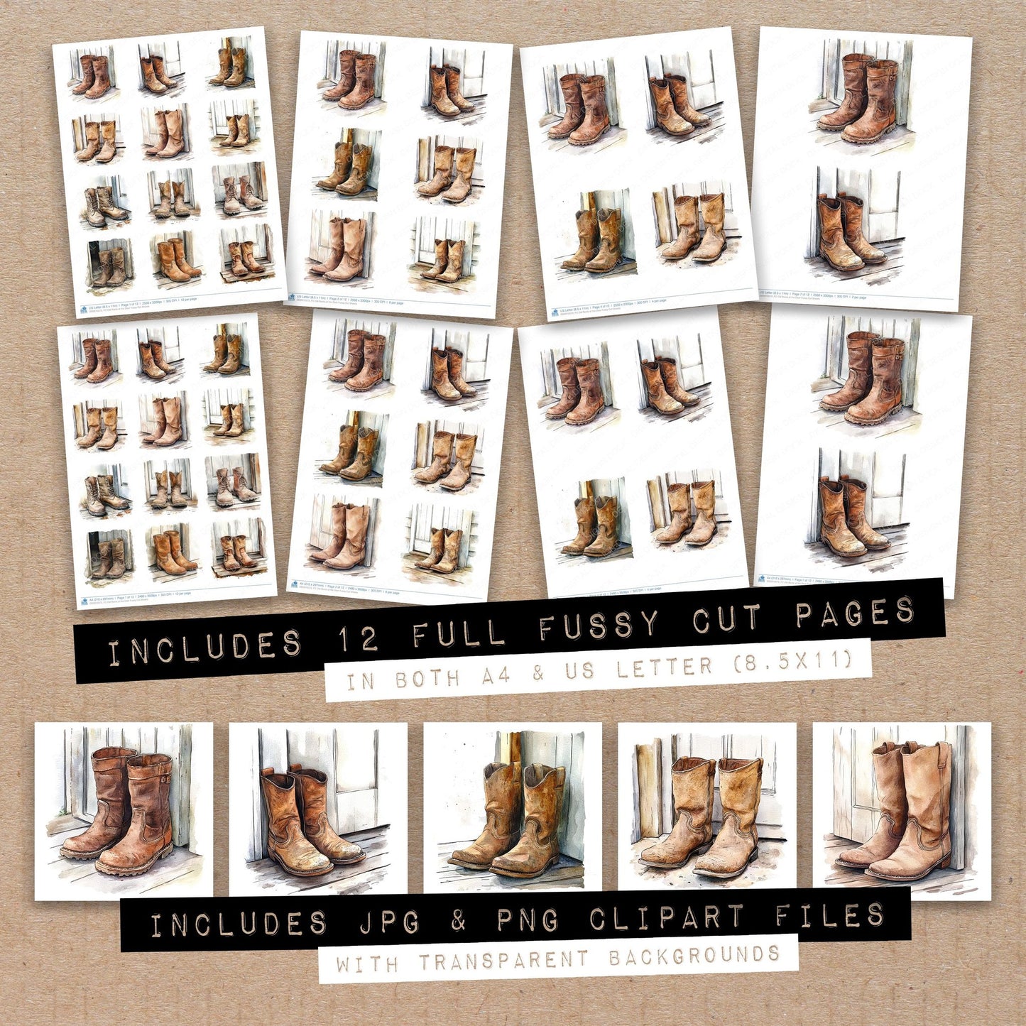 Old Boots at the Door Fussy Cut Sheets (DDD010573)
