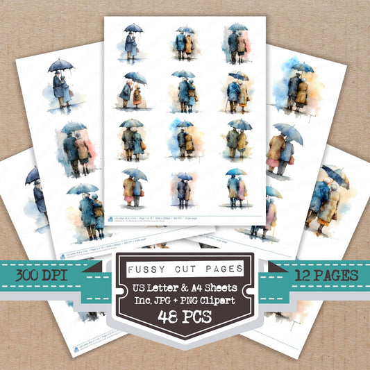 DDD010574_FC Old Couple Under Umbrella Fussy Cut Sheets