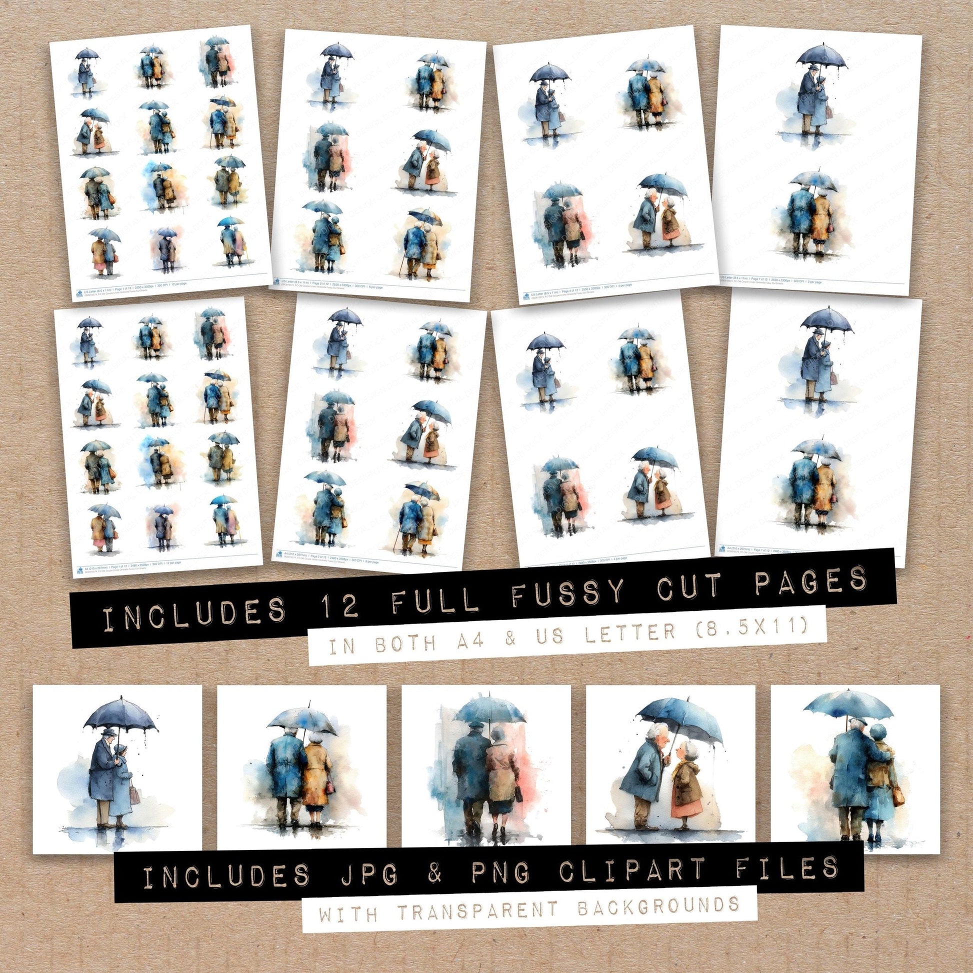 DDD010574_FC Old Couple Under Umbrella Fussy Cut Sheets