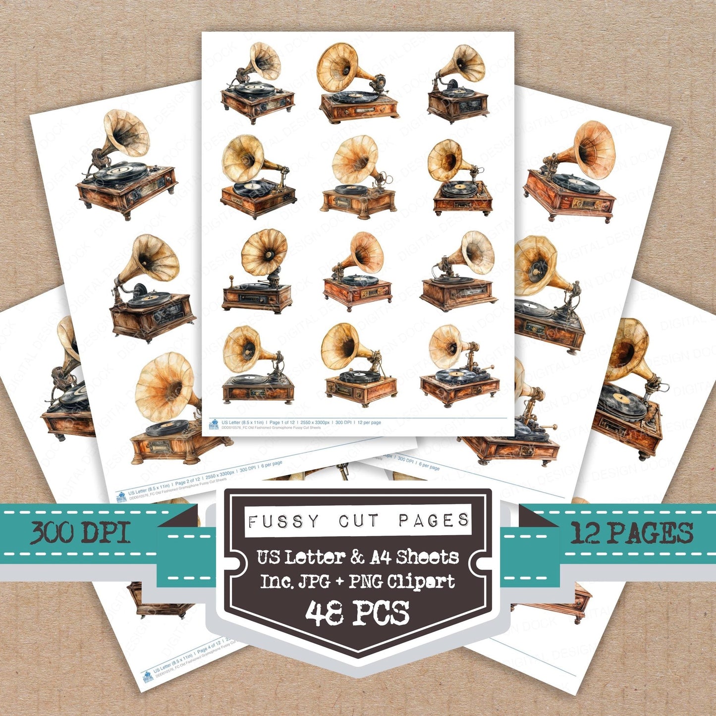 DDD010576_FC Old Fashioned Gramophone Fussy Cut Sheets