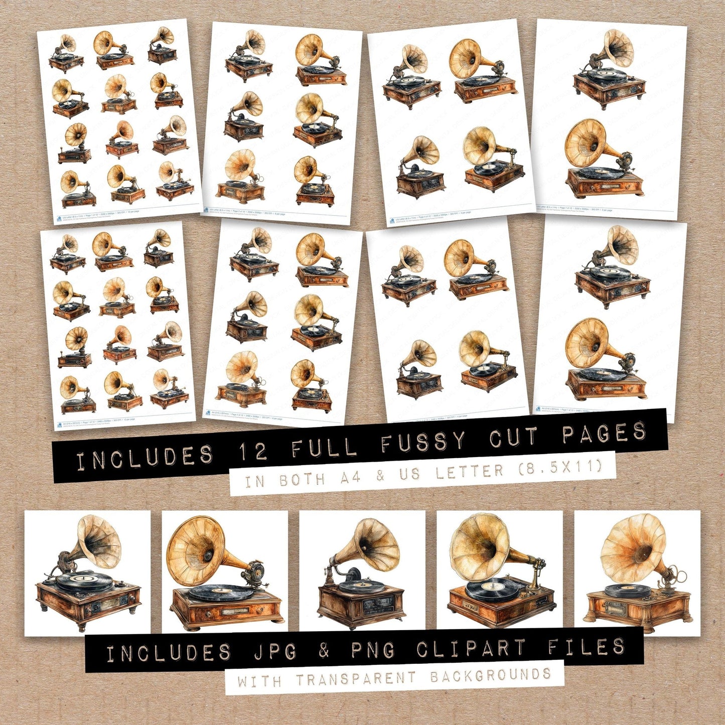 DDD010576_FC Old Fashioned Gramophone Fussy Cut Sheets