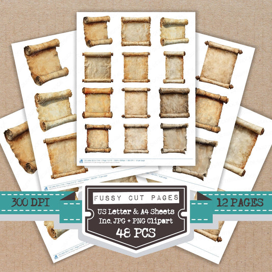 DDD010579_FC Old Vintage Paper Scroll Fussy Cut Sheets